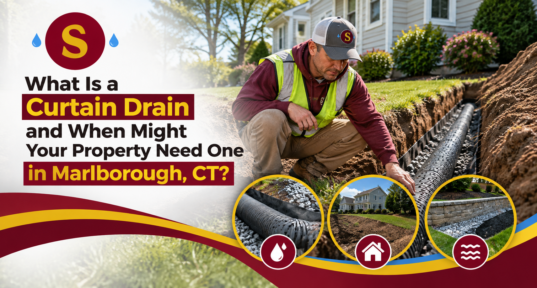 Curtain drain installation in Marlborough CT